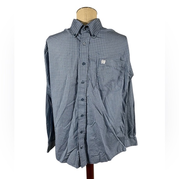 Men's Cinch Blue Geometric Design Button Up Dress Long Sleeve Size Small - Picture 1 of 7